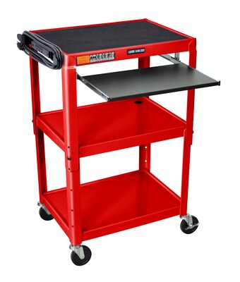 Luxor 3-Shelf Metal Mobile Utility Cart with Lockable Wheels, Red (UCMT1KB-RD)