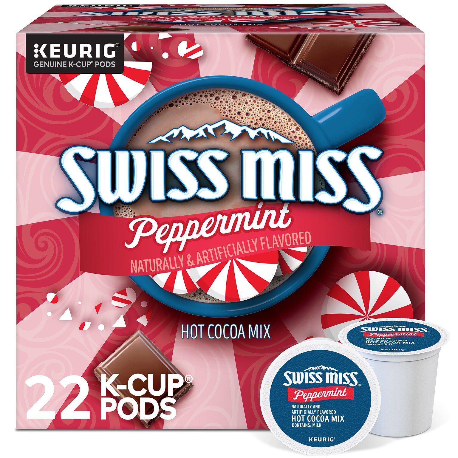 Swiss Miss Chocolate Peppermint Hot Cocoa Mix, Keurig K-Cup Pod, 22/Box (5000355689)