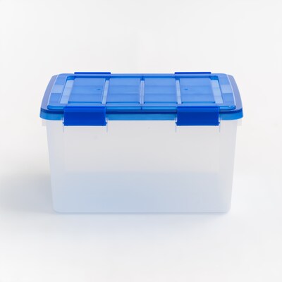 Iris 44 Quart Ultimate Clear Latching Plastic Storage Bin, Blue (500194)
