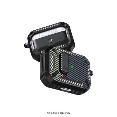 SaharaCase Raider Series Heavy Duty Secure Lock Case for Airpods Pro 3, Shock Absorbing Corners, Carbon Black (HP00221)