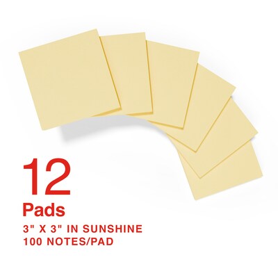 Staples Ultra Sticky Notes, 3 x 3, Sunshine Collection, 100 Sheets/Pad, 12 Pads/Pack (ST62887)