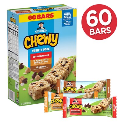 Quaker Chewy Granola Bar Variety Pack, 0.84 oz., 60 Bars/Box (220-00434)