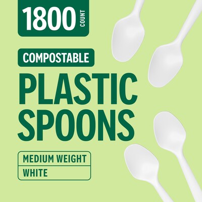 Perk™ Eco Compostable PLA Spoon, Medium-Weight, White, 1800/Carton (PK56203CT)