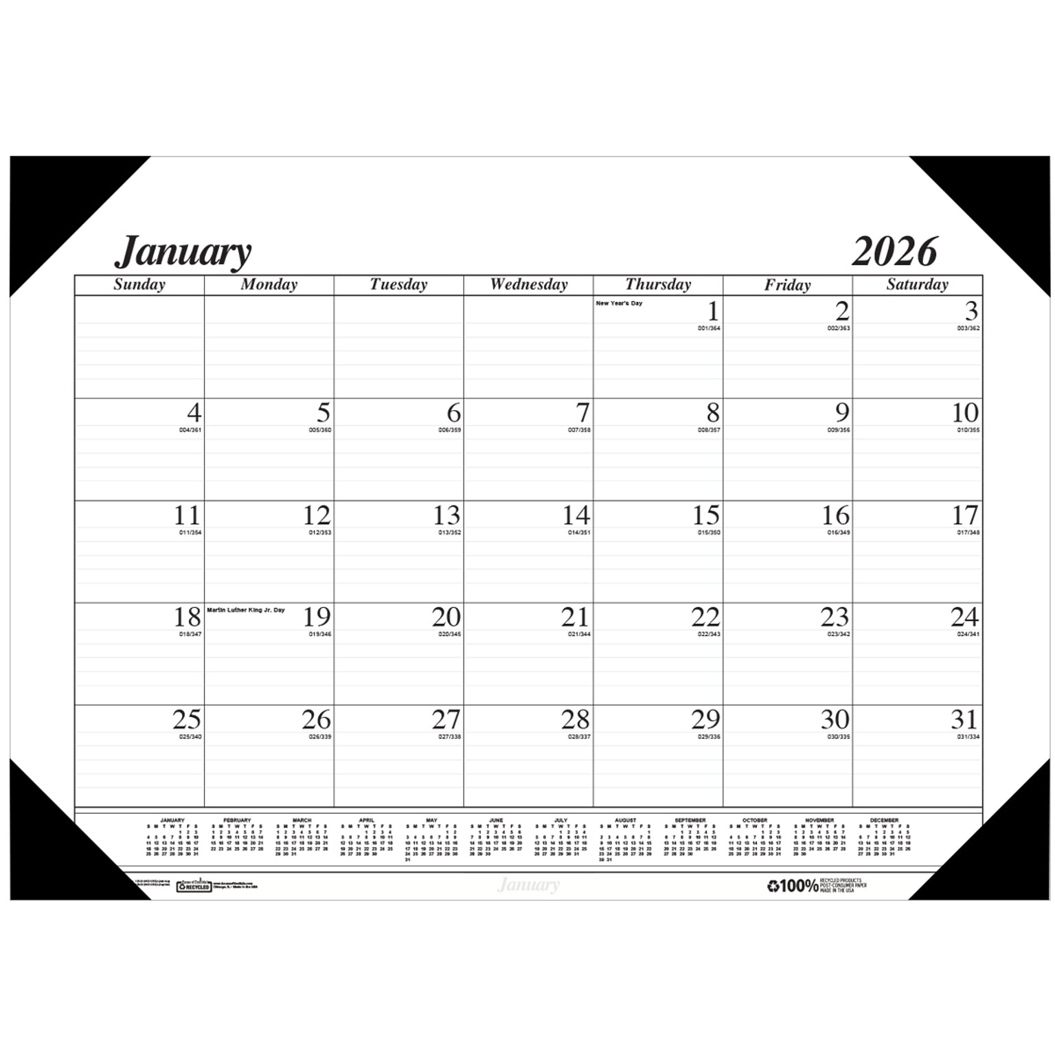 2026 House of Doolittle Economy 22 x 17 Monthly Desk Pad Calendar, Black/White (12402-26)