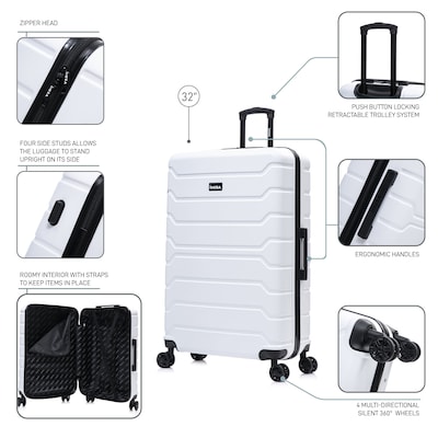 InUSA Trend 34.05" Hardside Suitcase, 4-Wheeled Spinner, TSA Checkpoint Friendly, White (IUTRE00XL-WHI)