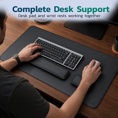 Purely MP47 3-Piece Desk Pad Set with Ergonomic Keyboard and Mouse Wrist Rests, Black (PCCMP47BK)