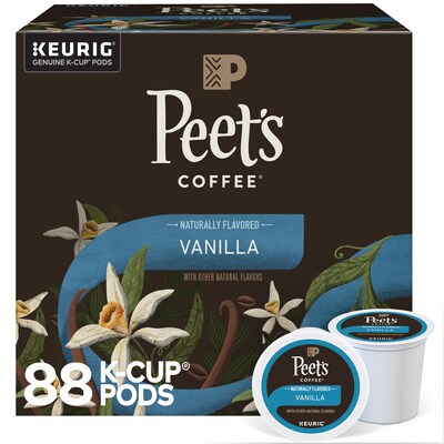 Peets Coffee Vanilla Coffee, Keurig K-Cup Pod, Light Roast, 88/Carton (5000376697CT)