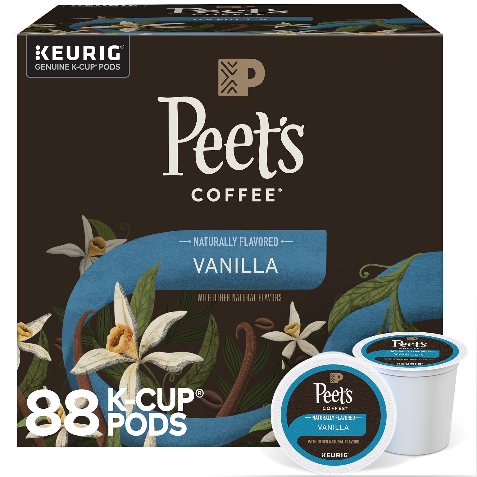 Peets Coffee Vanilla Coffee, Keurig K-Cup Pod, Light Roast, 88/Carton (5000376697CT)