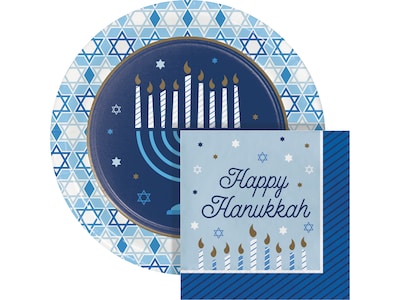 Creative Converting Hanukkah Plates and Napkins Kit, Blue/Gold (DTC5574E2G)