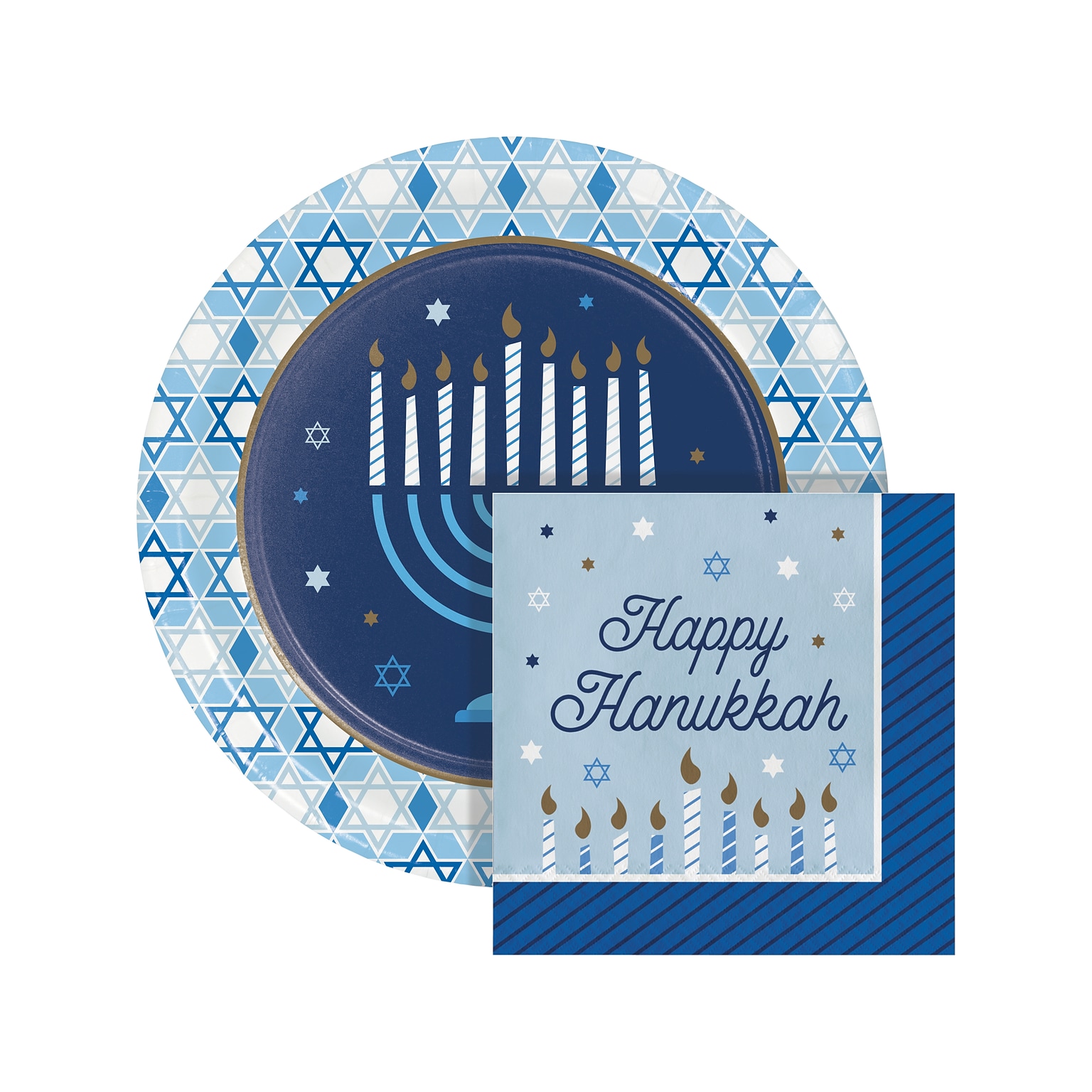 Creative Converting Hanukkah Plates and Napkins Kit, Blue/Gold (DTC5574E2G)