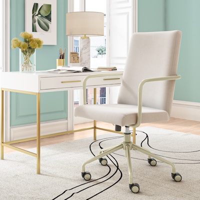 Elle Decor Giselle Fabric Computer and Desk Chair, Cream/Gold (CHR10058D)