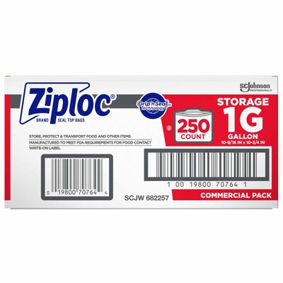 Ziploc Double Zipper Storage Bags, Gallon, 250 Bags/Carton (682257)