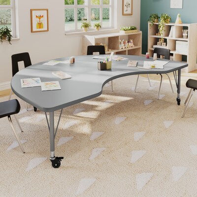 Flash Furniture Wren Kidney Activity Table, 72 x 48, Height Adjustable, Gray Top/Silver Frame (XUA4872KDGYTPC)