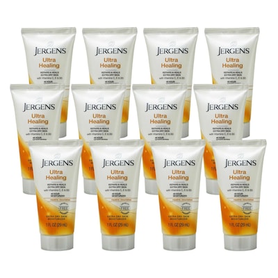 Jergens Ultra Healing Lotion for Extra Dry Skin, 1 oz Trial Size Bottle, 12 Bottles/Bag, 12 Bags/Carton