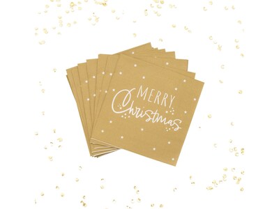 Pukka Party Merry Christmas Paper Napkins, Gold, 16/Pack (PTY561)