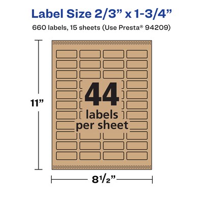 Avery Laser/Inkjet Rectangle Multipurpose Labels, 2/3" x 1-3/4", Kraft Brown, 660 Labels/Pack ( 94209)