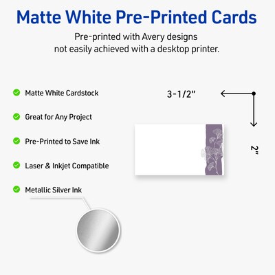 Avery Floral Business Cards, 2 x 3.5, Matte White, 80/Pack (19479399903)