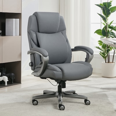 La-Z-Boy Niall AIR Lumbar Pro+ Ergonomic Vegan Leather Executive Big & Tall Chair, 400 lb. Capacity, Cool Gray (60114-CGRY)