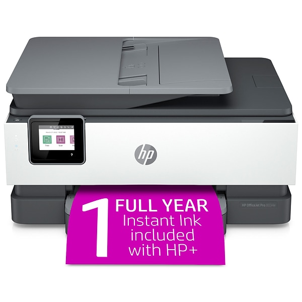 HP OfficeJet Pro 8034e Wireless Color All-in-One Printer with 1 Full Year Instant Ink with HP+ (1L0J0A#B1H)