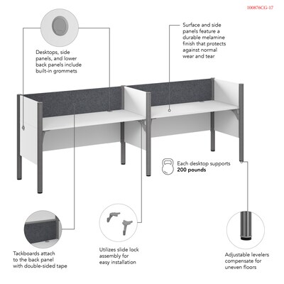 Bush Business Furniture Pro-Biz 42.8"H x 125.04"W 2 Person In-Line Cubicle Panel Workstation, White (100876CG-17)