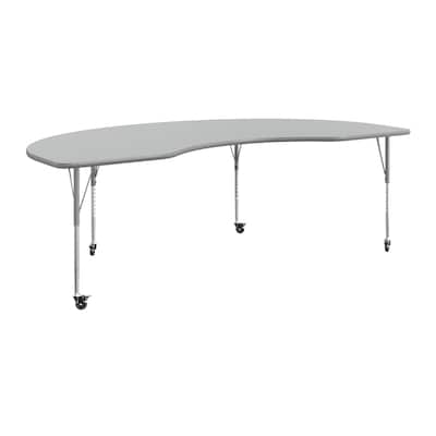 Flash Furniture Wren Kidney Activity Table, 96 x 48, Height Adjustable, Gray Top/Silver Frame (XUA4896KDGYTAC)