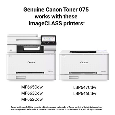 Canon 075 Yellow High Yield Toner Cartridge, Prints Up to 2,500 Pages (6366C001)
