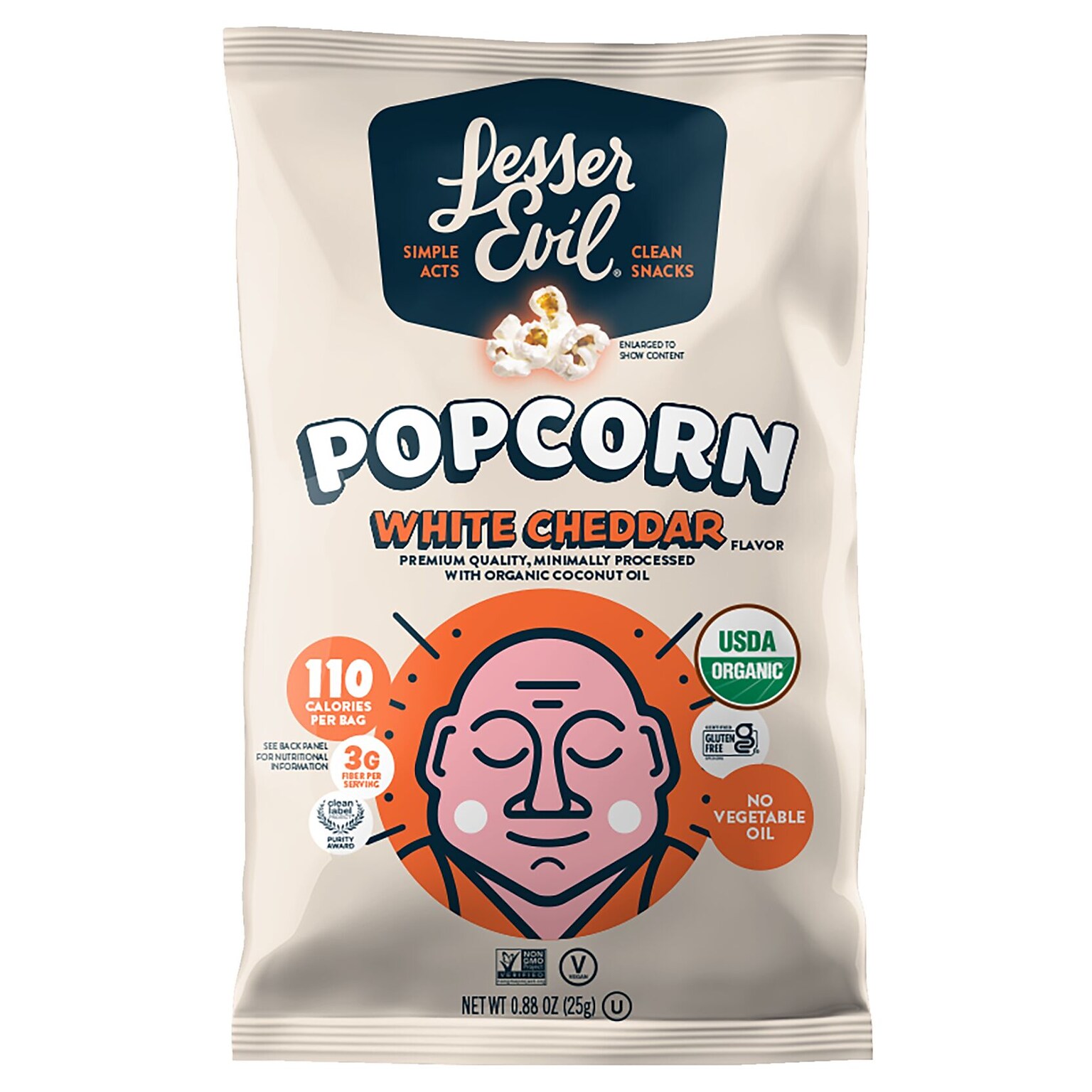 LesserEvil Organic White Cheddar Popcorn, 0.88 oz., 18/box (LSN00862)