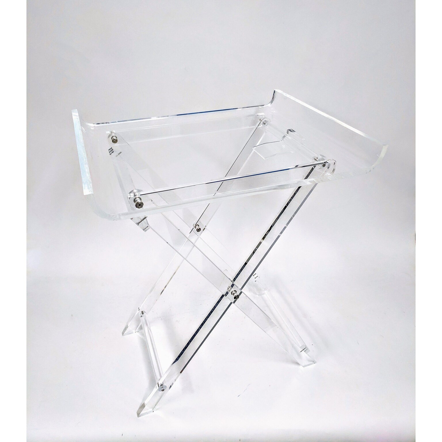 Designstyles Luxurious Acrylic Foldable Tray Side Table, Curved Top, Clear (DST-AFTST)