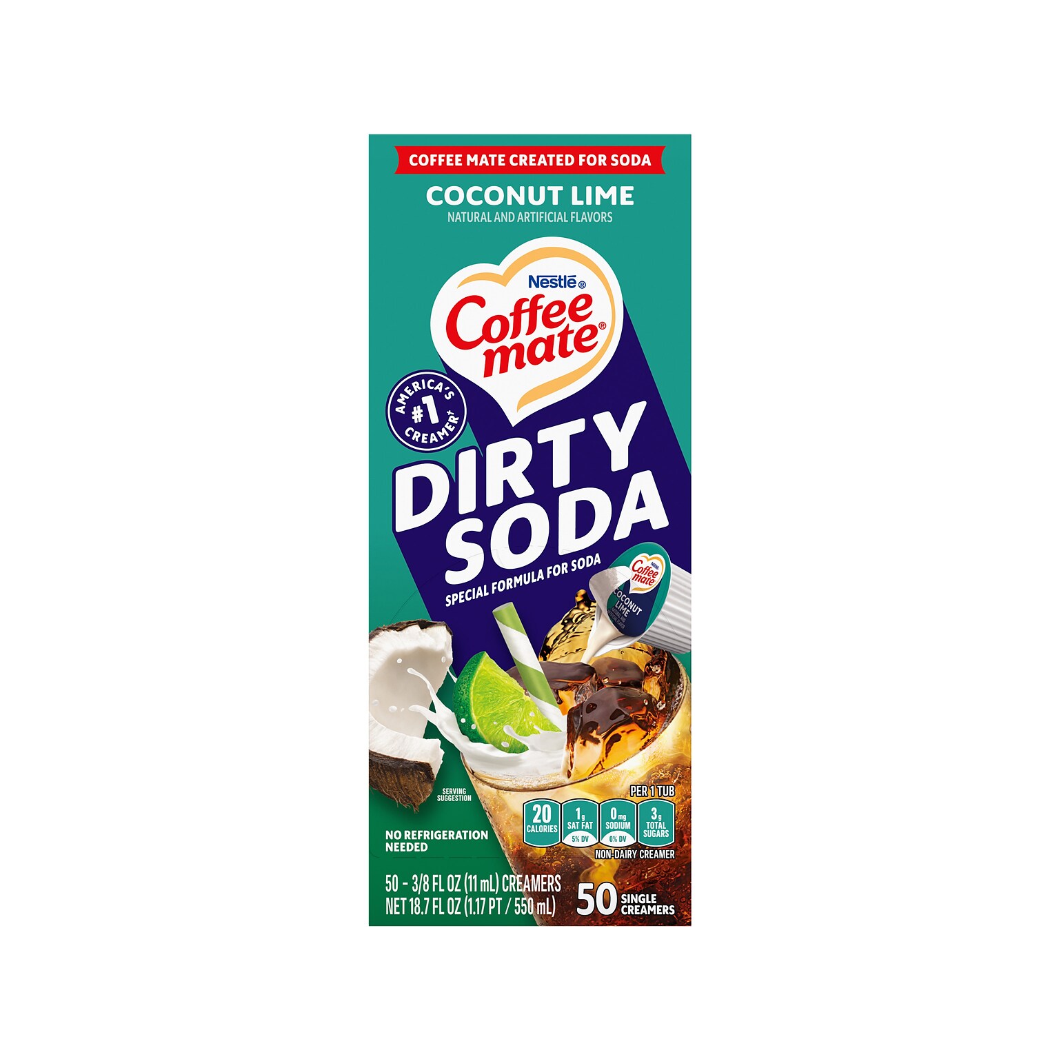 Coffee mate Dirty Soda Coconut Lime Dairy Free Liquid Creamer, 0.38 oz., 50/Box (12601355)