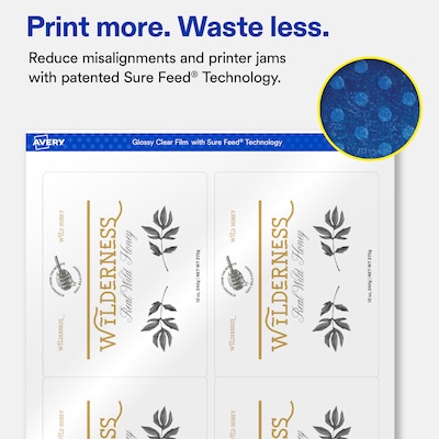 Avery Rectangle Laser/Inkjet Multipurpose Labels, Clear, 4 Labels/Sheet, 25 Sheets/Pack (19479311180)