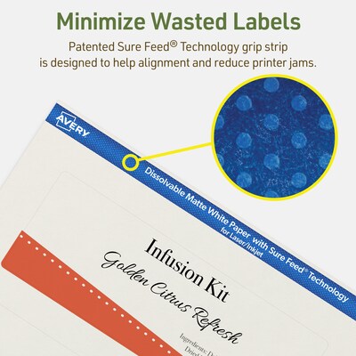 Avery Dissolvable Rectangle Multipurpose Labels, 2.5" x 7", Off-white, 30/Pack (94247)