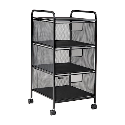 Mind Reader 3-Removable Drawer Mobile Desk and Bathroom Storage Cart with Wheels, Metal, Black (3VER