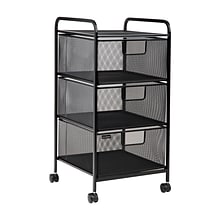 Mind Reader 3-Removable Drawer Mobile Desk and Bathroom Storage Cart with Wheels, Metal, Black (3VER