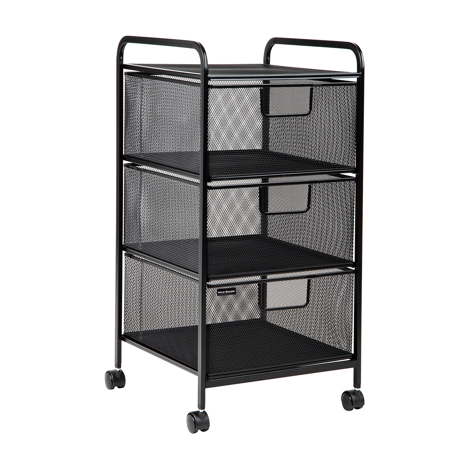 Mind Reader 3 Shelf Steel Mobile Desk and Bathroom Storage Cart with Wheels, Black (3VERTM-BLK)