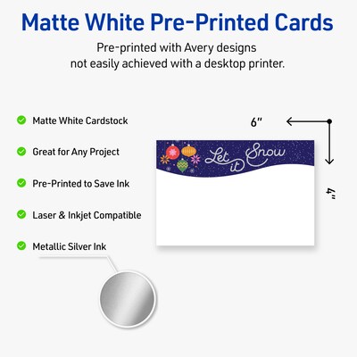 Avery Silver-Snowflakes Matte Blank Card, White, 20/Pack (S00-FK2)
