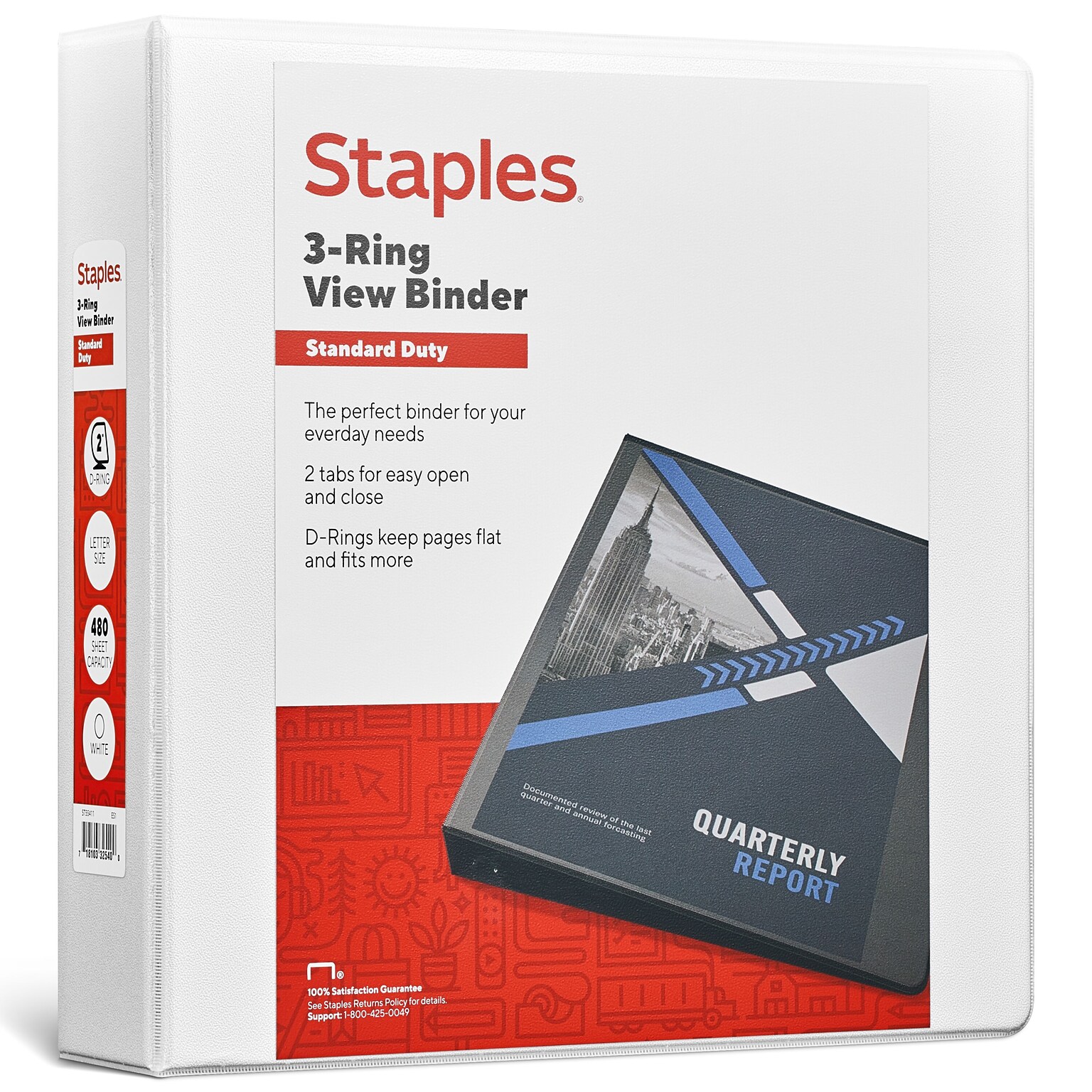 Staples 2 3-Ring View Binder, D-Ring, White (55411/26444)