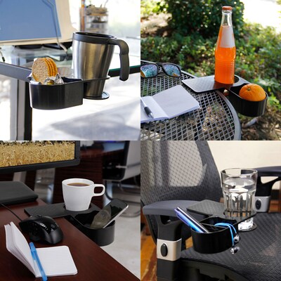 Enhance Clip On Desk Cup Holder with Storage, Black (ENUNCSM100BKWS)