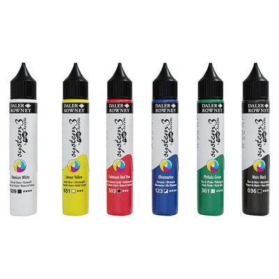 Daler-Rowney System3 Fluid Acrylic Paint, Assorted Colors, 29.5ml, 6/Set (DRWD139029100)