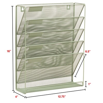 Staples 5-Pocket Metal Mesh Mountable Wall File, Letter Size, Sage Green (ST63849)