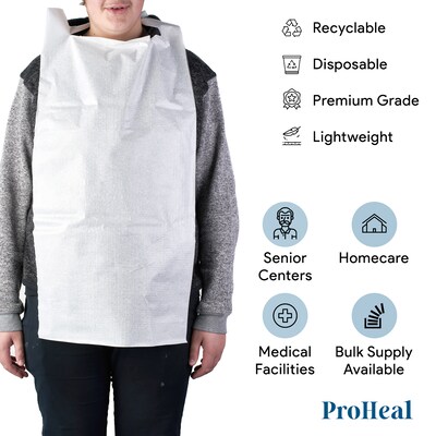 ProHeal Tie-Back Disposable Adult Bibs, 16 x 33, White, 300/Pack (PH-16430H-3A)