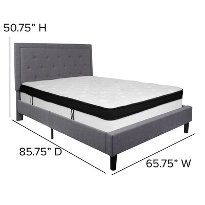 Flash Furniture Roxbury Tufted Upholstered Platform Bed in Light Gray Fabric with Memory Foam Mattress, Queen (SLBMF27)