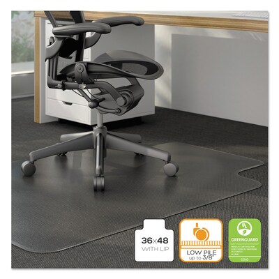 Alera® Carpet Chair Mat with Lip, 36" x 48'', Low Pile, Clear Vinyl (CM12113ALEPL)