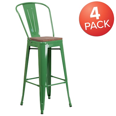 Flash Furniture Lily Contemporary Metal Vertical Back Barstool, Green, 4-Pieces/Pack (4CH3132030GBGNW)