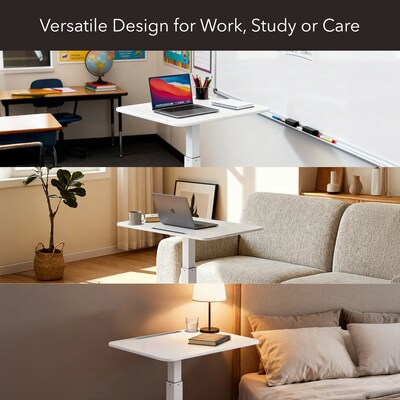 Mount-It! Metal Height-Adjustable Sit-Stand Mobile Laptop Cart with Lockable Wheels, White (MI-7975)