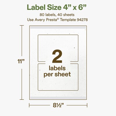 Avery Hemp Rectangle Laser/Inkjet Multipurpose Labels, 4" x 6", Off-White (80/Box)