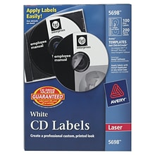 Avery Laser Media Labels, White Matte, 100 Disc and 200 Spine Labels/Pack (5698)
