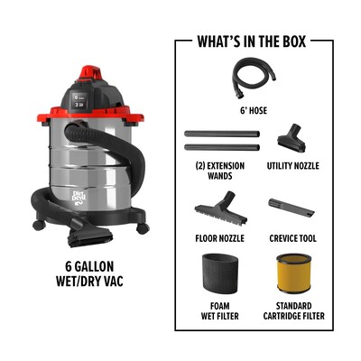 Dirt Devil 6 Gal. Wet/Dry Vacuum Cleaner, 3 Peak HP (SD66000)