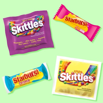 Skittles & Starburst Fun Size Chewy Candy Easter Basket Stuffers, 80 Count (MMM99888)