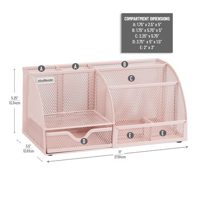 Mind Reader 7-Compartment Metal Desk Organizer File and Accessory Storage, Pink (JOEORG-PNK)