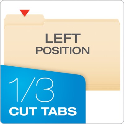 Pendaflex File Folder, 1-Tab, Left Position, Legal Size, Manila, 100/Box (753 1/3-1)